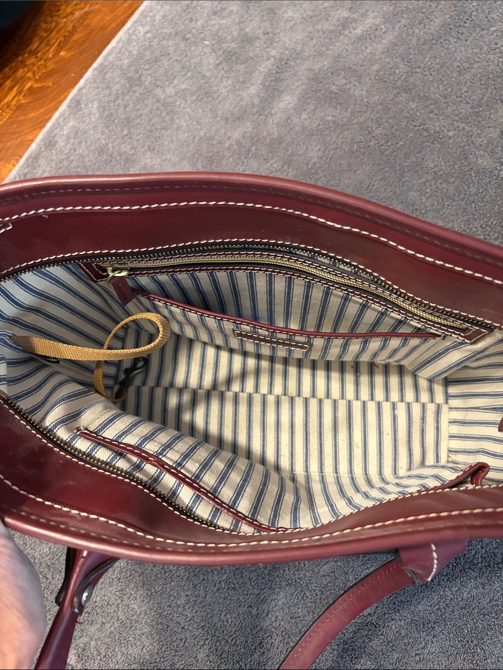 Dooney & Bourke Burgundy Leather Tote with Contrast Stitching - Picture 5 of 7